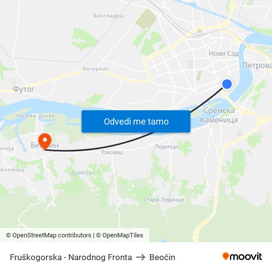 Fruškogorska - Narodnog Fronta to Beočin map