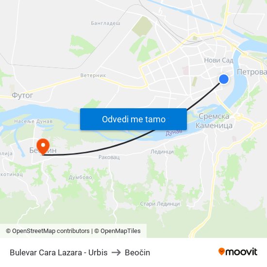 Bulevar Cara Lazara - Urbis to Beočin map