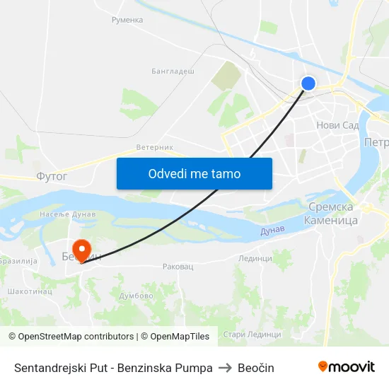 Sentandrejski Put - Benzinska Pumpa to Beočin map