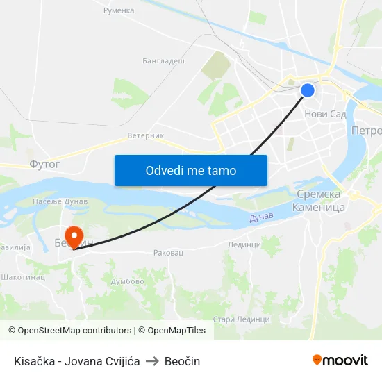Kisačka - Jovana Cvijića to Beočin map