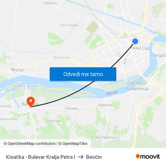 Kisačka - Bulevar Kralja Petra I to Beočin map