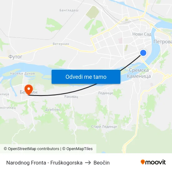 Narodnog Fronta - Fruškogorska to Beočin map