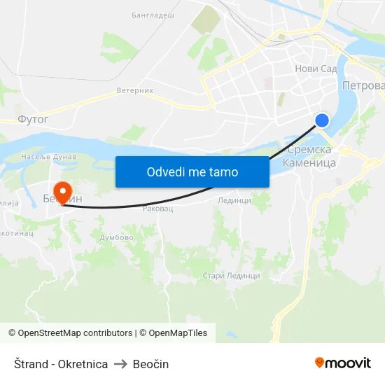 Štrand - Okretnica to Beočin map