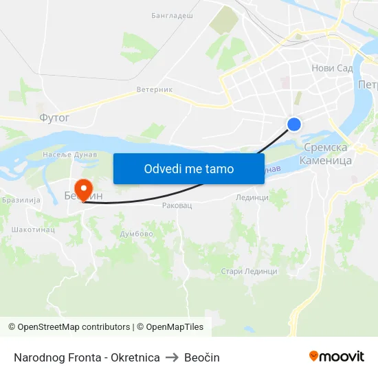 Narodnog Fronta - Okretnica to Beočin map