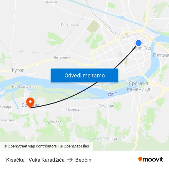 Kisačka - Vuka Karadžića to Beočin map