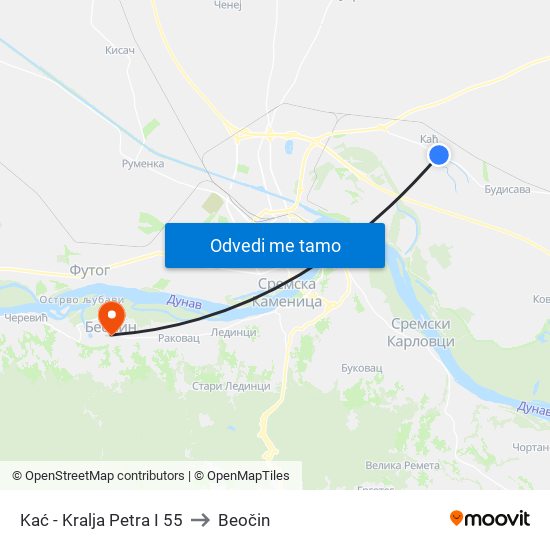 Kać - Kralja Petra I 55 to Beočin map