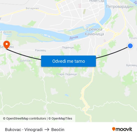 Bukovac - Vinogradi to Beočin map