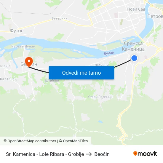 Sr. Kamenica - Lole Ribara - Groblje to Beočin map