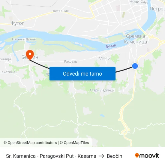 Sr. Kamenica - Paragovski Put - Kasarna to Beočin map