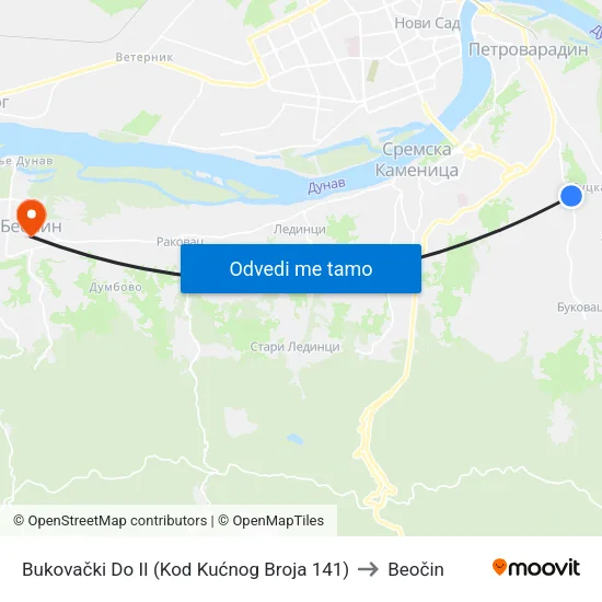 Bukovački Do II (Kod Kućnog Broja 141) to Beočin map