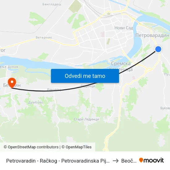 Petrovaradin - Račkog - Petrovaradinska Pijaca to Beočin map
