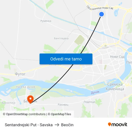 Sentandrejski Put - Savska to Beočin map