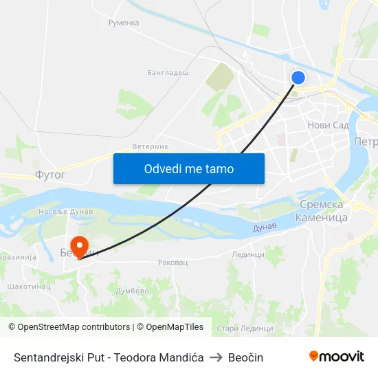 Sentandrejski Put - Teodora Mandića to Beočin map