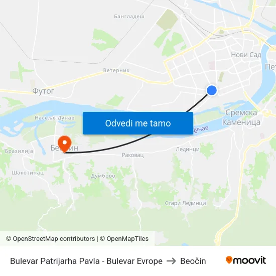 Bulevar Patrijarha Pavla - Bulevar Evrope to Beočin map