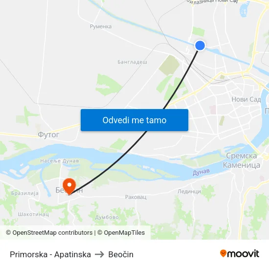 Primorska - Apatinska to Beočin map