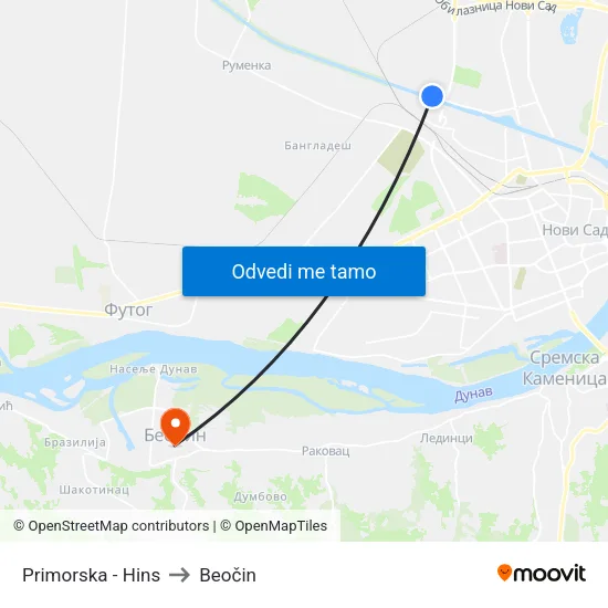 Primorska - Hins to Beočin map