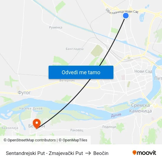 Sentandrejski Put - Zmajevački Put to Beočin map