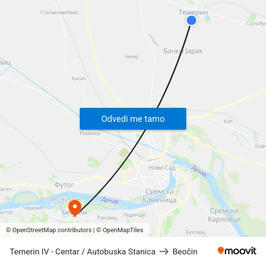 Temerin IV - Centar / Autobuska Stanica to Beočin map