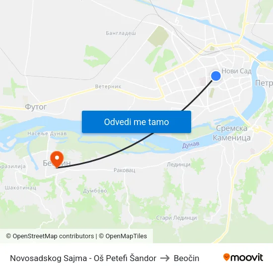 Novosadskog Sajma - Oš Petefi Šandor to Beočin map