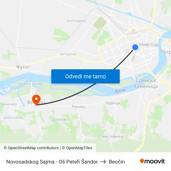 Novosadskog Sajma - Oš Petefi Šandor to Beočin map