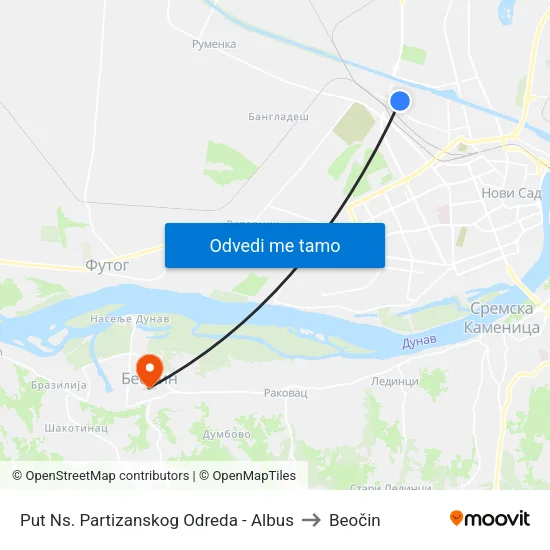 Put Ns. Partizanskog Odreda - Albus to Beočin map