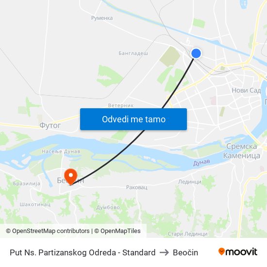 Put Ns. Partizanskog Odreda - Standard to Beočin map