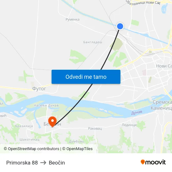 Primorska 88 to Beočin map