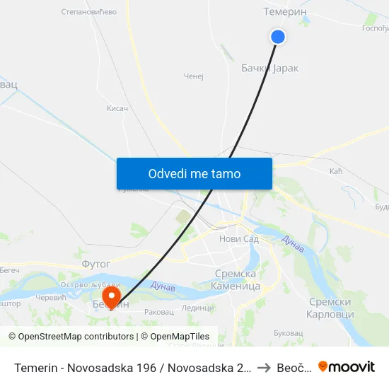 Temerin - Novosadska 196 / Novosadska 267 to Beočin map