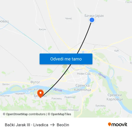 Bački Jarak III - Livadica to Beočin map