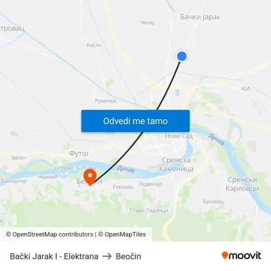 Bački Jarak I - Elektrana to Beočin map