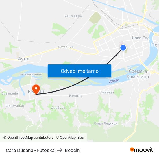 Cara Dušana - Futoška to Beočin map