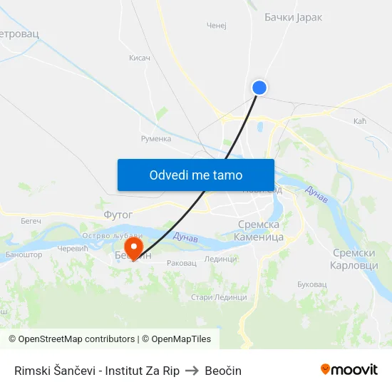 Rimski Šančevi - Institut Za Rip to Beočin map
