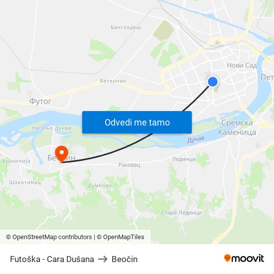 Futoška - Cara Dušana to Beočin map