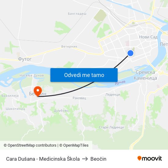 Cara Dušana - Medicinska Škola to Beočin map
