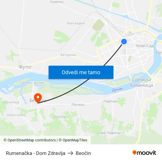 Rumenačka - Dom Zdravlja to Beočin map