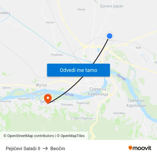 Pejićevi Salaši II to Beočin map