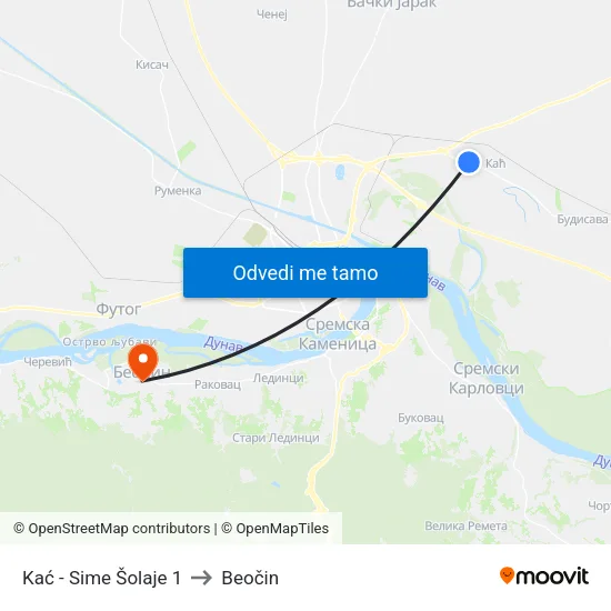 Kać - Sime Šolaje 1 to Beočin map