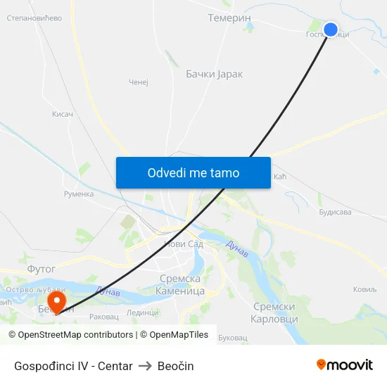 Gospođinci IV - Centar to Beočin map