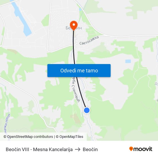 Beočin VIII - Mesna Kancelarija to Beočin map