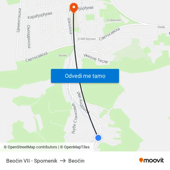 Beočin VII - Spomenik to Beočin map