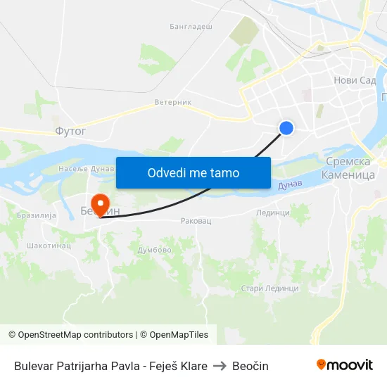 Bulevar Patrijarha Pavla - Feješ Klare to Beočin map