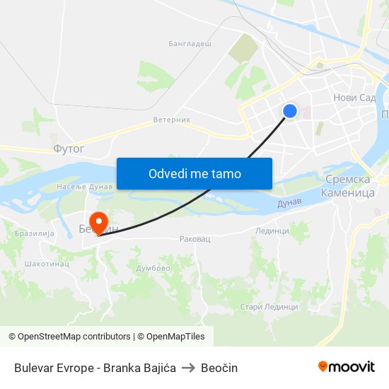 Bulevar Evrope - Branka Bajića to Beočin map