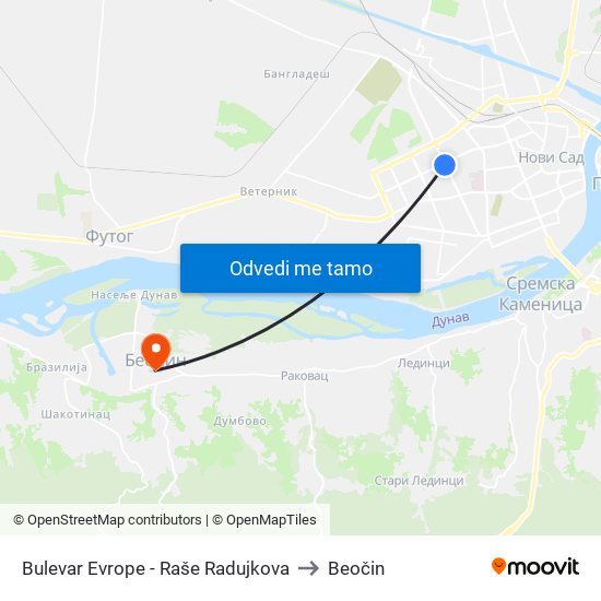 Bulevar Evrope - Raše Radujkova to Beočin map