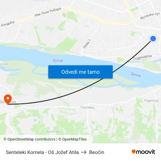 Senteleki Kornela - Oš Jožef Atila to Beočin map