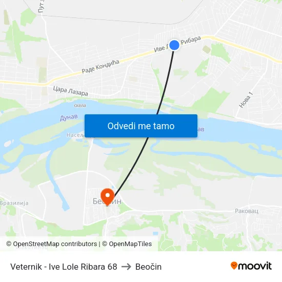 Veternik - Ive Lole Ribara 68 to Beočin map