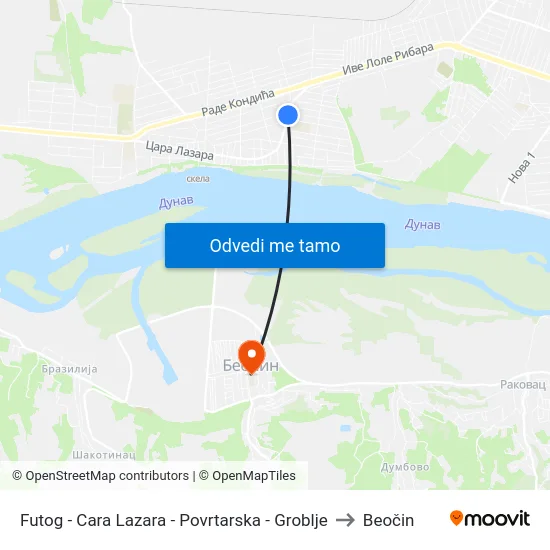 Futog - Cara Lazara - Povrtarska - Groblje to Beočin map