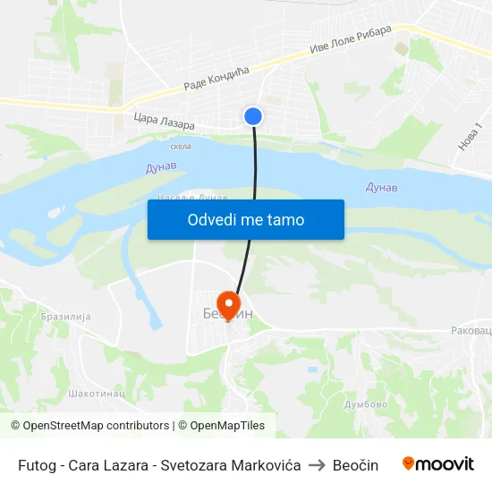 Futog - Cara Lazara - Svetozara Markovića to Beočin map