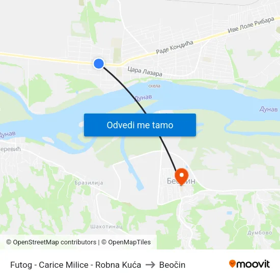 Futog - Carice Milice - Robna Kuća to Beočin map