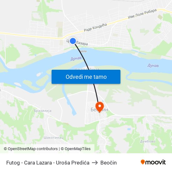Futog - Cara Lazara - Uroša Predića to Beočin map