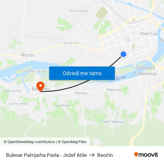 Bulevar Patrijarha Pavla - Jožef Atile to Beočin map